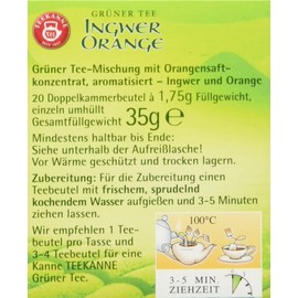Teekanne Gr?ner Tea Orange & Ginger 20 Bags, Pack of 6 (6 x 35 g Pack)