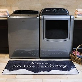 Benissimo 24x56 Laundry Room Rug, Alexa Do The Laundry, Funny Homor Non Skid Rubber Area Rugs, Cotton, Machine Washable, Runner Floor Mat for Washroom, Bathroom, Mudroom, Kitchen Decor, Black & White