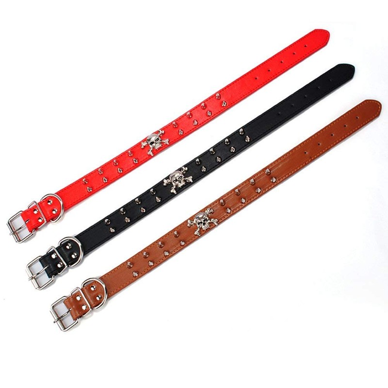 Bbmmayy Spiked Leather Dog Collar, 2 Rows Bullet Rivets Studded