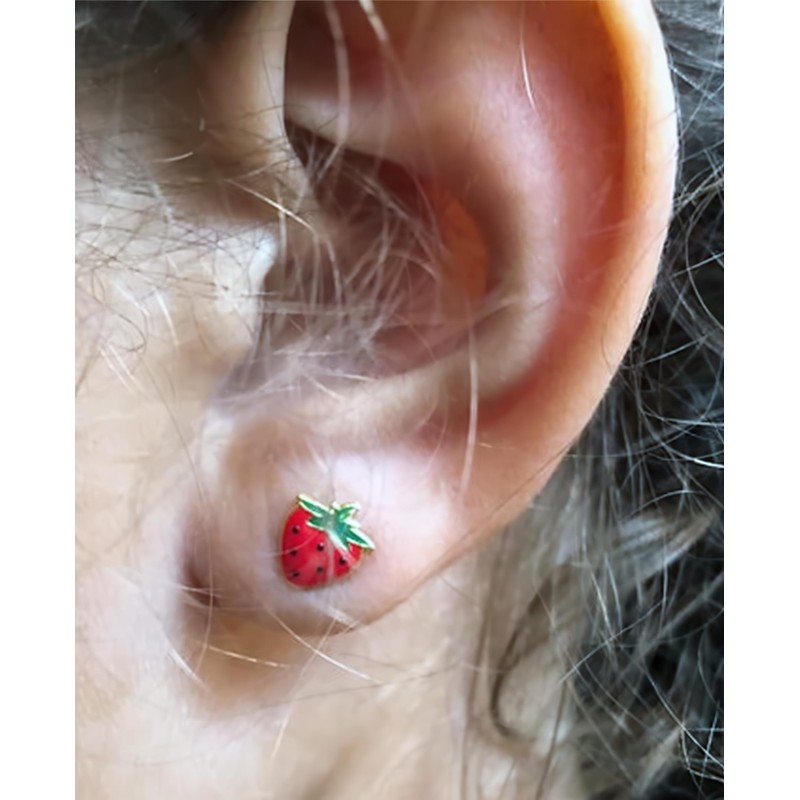 Strawberry .925 Sterling Silver Tiny Stud Earrings (Hypoallergenic)