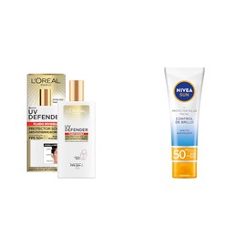 L'Oréal Paris Protector Solar Diario FPS50 UV Defender Fluido Invisible 40 ml + NIVEA SUN Protector Solar Facial FPS50 Control De Brillo 50 ml