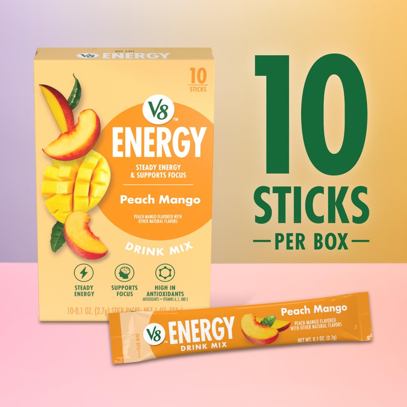V8 Energy Peach Mango Energy Drink Powder, .10 oz Packet