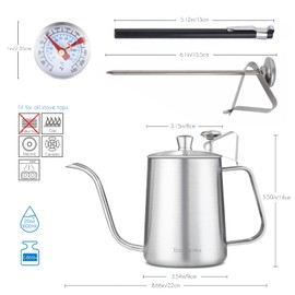 Easyworkz Gage Gooseneck Pour Over Coffee Kettle 600ml with Thermometer Stainless Steel 304 Coffee Pot with Long Narrow Spout Hand Drip Kettle