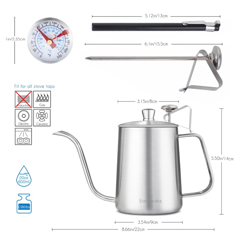 Easyworkz Gage Gooseneck Pour Over Coffee Kettle 600ml with Thermometer