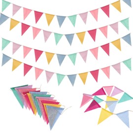 Cosymate Pack of 4 Bunting Outdoor Weatherproof, 16 m 48 Flags Bunting Garland, Weatherproof Fabric Outdoor, Bunting Birthday for Garland Classroom Decoration, School Party, Wedding, Festival, Party
