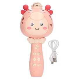 Kids Microphone Cartoon Shape Built in BT Rechargeable Portable Wireless Microphone for Singing for Car Trips Pink