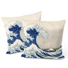 Berkin Arts Decorative Square Throw Pillow Covers Farmhouse Cushion Cases Designed of Art Landscape, Polyester Blend. Pack of 2, 18x18 Inch. Japanese Décor for Couch (The Great Wave by Hokusai)