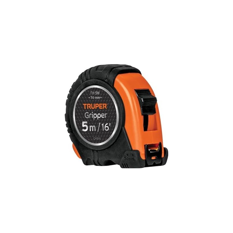 Truper FH-5M, Flexómetro Gripper, contra impacto, 5 m, cinta 19
