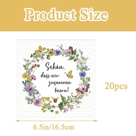 Pack of 20 Serviettes Schön Dass Du Da Bist Serviettes Wedding Napkins Flowers Napkins Birthday Woman 33 x 33 cm Flower Wreath Napkins Suitable for Christening Communion Birthday Garden Party