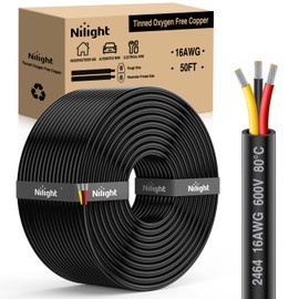 Nilight 50FT 16AWG 3 Conductor Electrical Wire Tinned Oxygen Free Copper Red Black Yellow 3 Wires Parallel 600V DC Flexible PVC Case Extension Cords for LED Strips Lamps Lighting