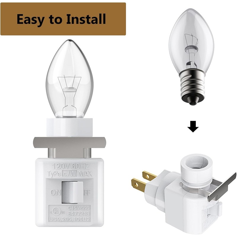 360-Degree Rotating Night Light Socket with Switch, 7W C7 Bulb
