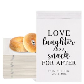 JarThenaAMCS 100Pcs Wedding Favor Candy Buffet Bags Love Laughter And A Snack for After Bag White Cookie Treat Bags for Party Favor Supplies, 5.1 x 7.1 Inch