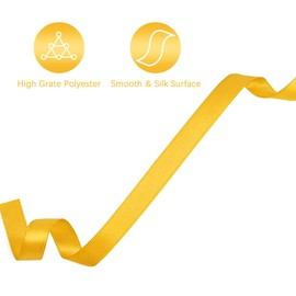 Lrybbon Double Face Yellow Satin Ribbon 3/8 Inch x 50 Yards Solid Fabric Ribbon for Gift Wrapping Craft Flower Bouquet Hair Bows Making Wedding Party Decoration Sewing Projects Valentine's Day