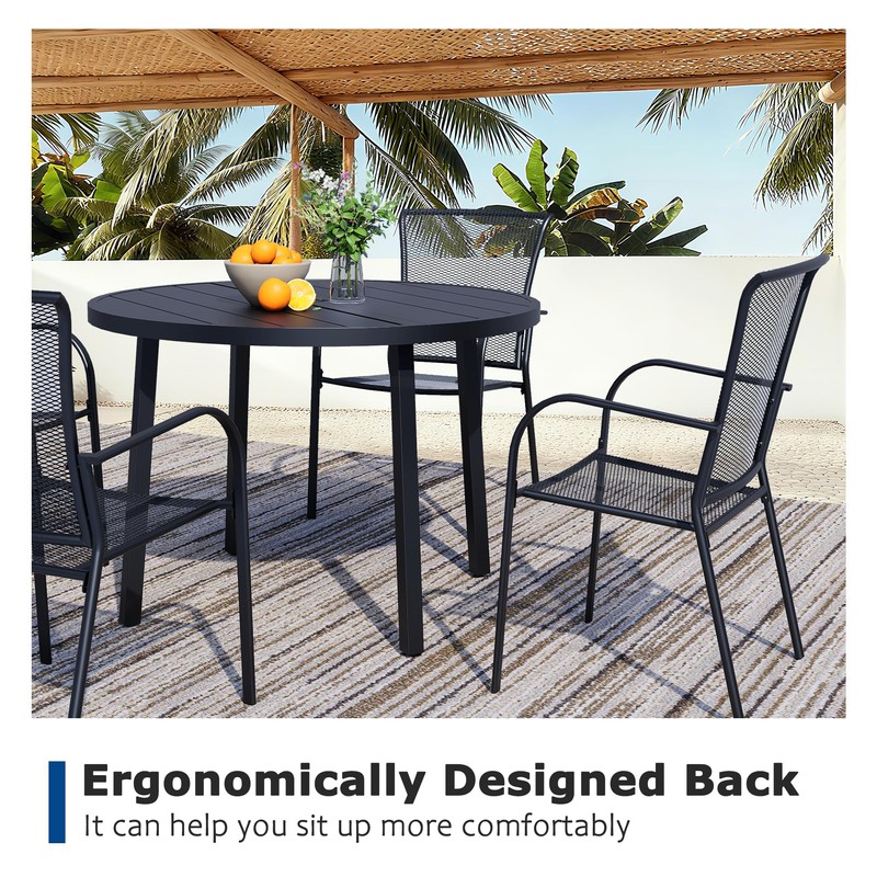 Patio Dining Chairs Set of 2, Black Stackable Outdoor Dining