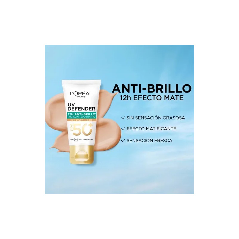 Crema Facial Oréal Paris Defender Anti Brillo Color Medio 40g