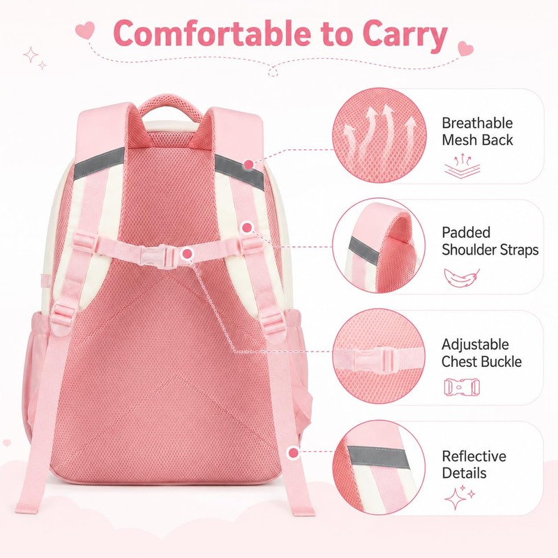 CAMTOP Girls Backpack with Lunch Box & Pencil Case Set,