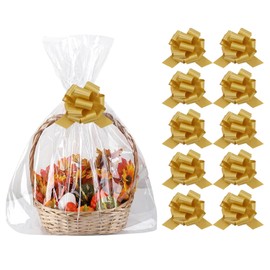 Amsthow Large Cellophane Basket Bags 22 x 32-inch Clear Basket Bags 10CT Basket Cellophane Wrap Gift Bags with Bows for Gift Baskets Weddings (22 x 32-inch