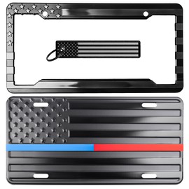 DILLENBROS Our Future Nation Thin Blue & Red Line American Flag License Plate, Frame, and Key Tag