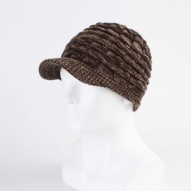 LANGZHEN Unisex Winter Hats with Visor Warm Ski Hat Stylish Knitted Hat for Men and Women(Brown -Melange)