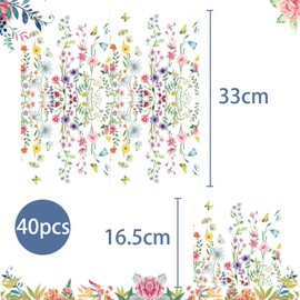 Pack of 40 Butterfly Decorative Napkins Flowers, Party Decoration Napkins Spring, 33 x 33 cm Flowers Napkins White, for Garden Party, Wedding, Children's Birthday, School