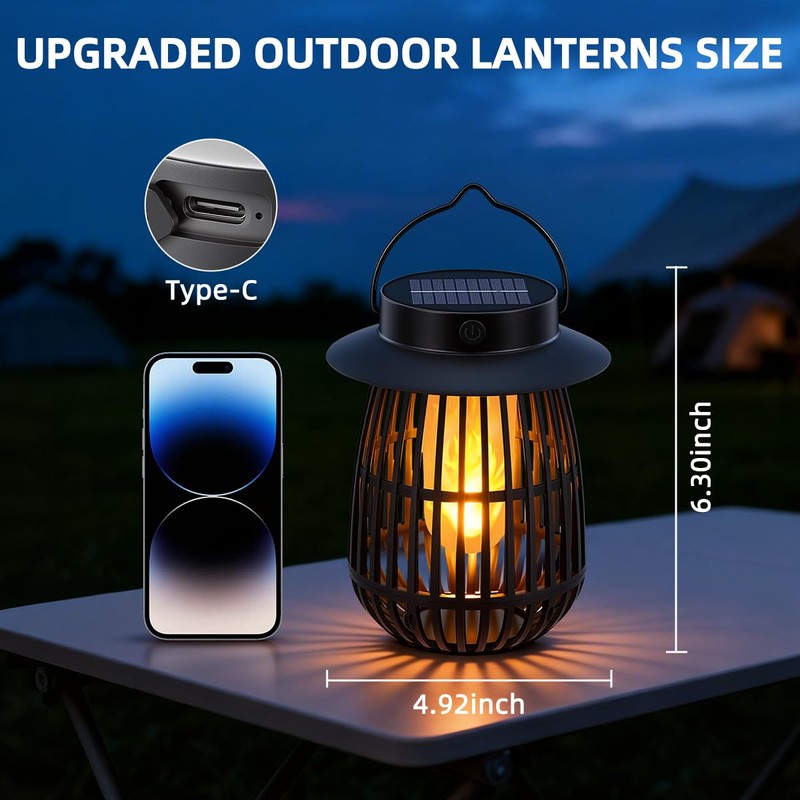 2026 Gen2 Flame Solar Lantern Outdoor Lights, 4Pack Hanging Lantern