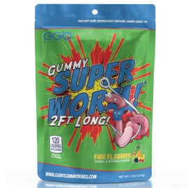 Gummy Super Worm - 2 Feet of Flavor, 3-Pack, Original & Sour Options from GGB Candies (Sour, 3 Pack)