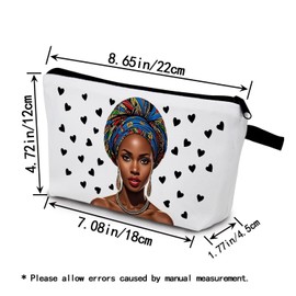 YULUENZE African American Lady Makeup Bag Cute Small Organizer Bag with Zipper Heart Black Woman Cosmetic Bag Aesthetic Birthday Present for Women Sisters Friends