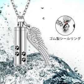 Memorial Pendant Hand Memorial Pendant Cremation Urn Necklace Keychain Stainless Steel Detachable Angel Wing Pendant Dog Feet with Capsule, Stainless Steel
