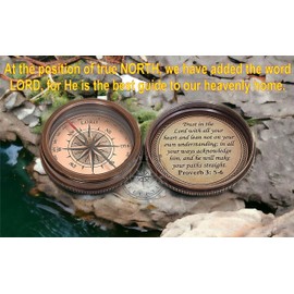 Trust in The Lord with All Your Heart - Proverbs 3: 5-6 Quote Engraved Compass with Wooden Box, Greeting Card, Gift Compass, Religious Gifts, Graduation Day Gifts 2025 for Women Men Boys Girls