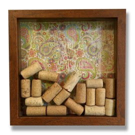 Boho Wine Cork Shadow Box, Paisley Pattern, 9 7/8 inches x 9 7/8 inches, Wine Lovers Gift