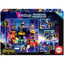 Educa Bathwheels 4 Progressive Kinderpuzzles mit je 12-16-20-25 Teilen | Batwheels Jungen und Mädchen von 5 6 7 8 Jahren (20105), Varié