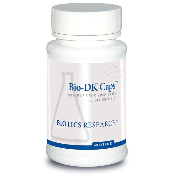 BIOTICS Research Bio DK Caps 125 Emulsified Vitamin D3 and 550 Vitamin K, Easy to Take Capsule, MK 7, Stronger Bones, Heart Health, Musculoskeletal Strength, Healthy BMI 60 Capsules