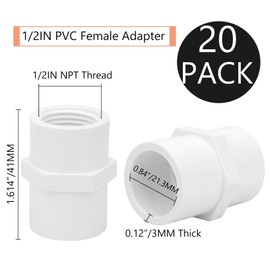 Lswteiz 20Pack 1/2" PVC Female Adapter Pipe Fittings (Socket x Female Pipe Thread) 2-Way PVC Hose Adapter Coupling with 1/2-Inch Female Thread, Schedule 40, White