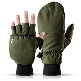 THE HEAT COMPANY - HEAT 2 SOFTSHELL - fingerless touchscreen glove and mitten in one - quality from the Alps - warm winter & bicycling gloves - against cold during sports & work – Green, M