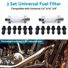 MAX COOL 2x Universal 1/4" 5/16" 3/8" Chrome Glass Inline Fuel Filter Reusable Washable Suitable for Fuel Petrol Diesel Water Hose Pipe 6mm 8mm 10mm