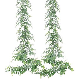 Dolicer Eucalyptus Garland, 12FT Faux Greenery, Artificial Leaves Vine, Fake Hanging Garlands Wedding Decor (Grey Green)