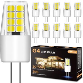 TJOY G4 Led Bulb, 10 Pack 12V Landscape Light Bulbs, Replacement 20W-30W T3 G4 Halogen Bulb, Daylight White 6000K, 2.5W 250LM G4 Bi Pin Base for Outdoor Landscape Lighting, Under Cabinet, Chandeliers