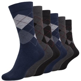 Cob Stallion- Black Socks for Men in Argyle, Heel and Toe Styles, Men’s Socks Multipack 6-11 UK, (Argyle 12 Pack)