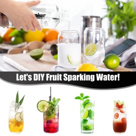 Portable Soda Maker, 1L Clear Bottle Home Carbonation Machine, Manual Sparkling Water Maker, No Electricity Needed, Compact & Lightweight Design for Home & Travel (Silver)