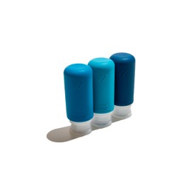 Muitomas, Reiseflaschen mit transparentem Gehäuse, 3 Reiseflaschen aus Silikon, 98 ml, Reisebehälter für Flüssigkeiten aus Silikon, Blau