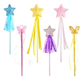 BANBALLON 6 PCS Princess Wand Magic Wand Fairy Dress-up Wand Kit for Girl's Princess Costume Role Play Birthday Party Favor