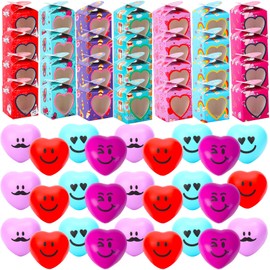 Lumiparty Valentines Day Gifts for Kids - 28 Pack Valentine Heart Shape Stress Balls with Heart Boxes, Stress Relief Smile Face Squeeze Toys for Party Favors