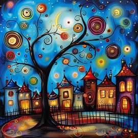 EOBROMD 5D Starry Sky Diamond Painting Kits for Adults, Full Round Drill Cityscape Diamond Art Kits, Crystal Art Kits for Home Wall Decor Gifts 30x30cm