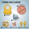 Unbranded Feeding Set Yellow Silicone Baby 6pc bib plate utensils,