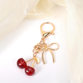 FZBYQWD Cherry Keychain Cute Bag Charm Car Keys Gift Women Fashion Keyring Birthday Mother's Day Purse Accessory (Golden red)