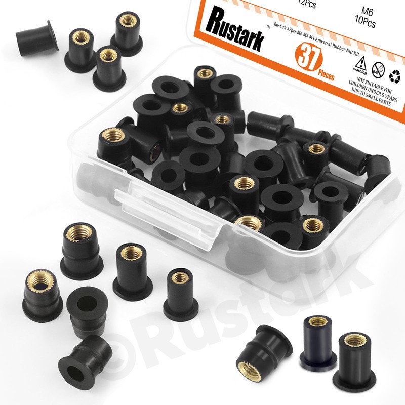 Rustark 37Pcs M4 M5 M6 Rubber Well Nuts Assortment Kit