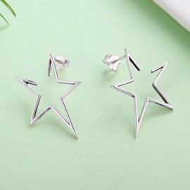Presentski Simple Stars Stud Earrings 925 Sterling Silver Hollow Five-pointed Star Big Personality Polishing Process Gift for Women
