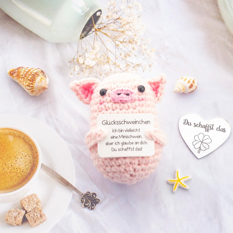 Aonveki Pocket Hug Lucky Pigs, Creative Knitting Wool, Positive Pig