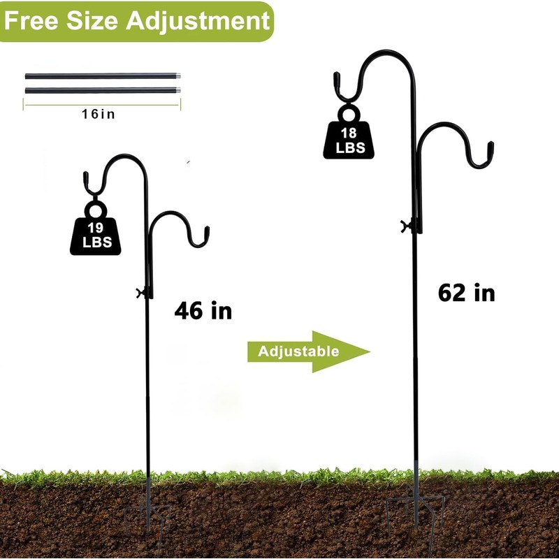 Double Shepherds Hooks, 62 Inch Two Sided Adjustable Bird Feeder