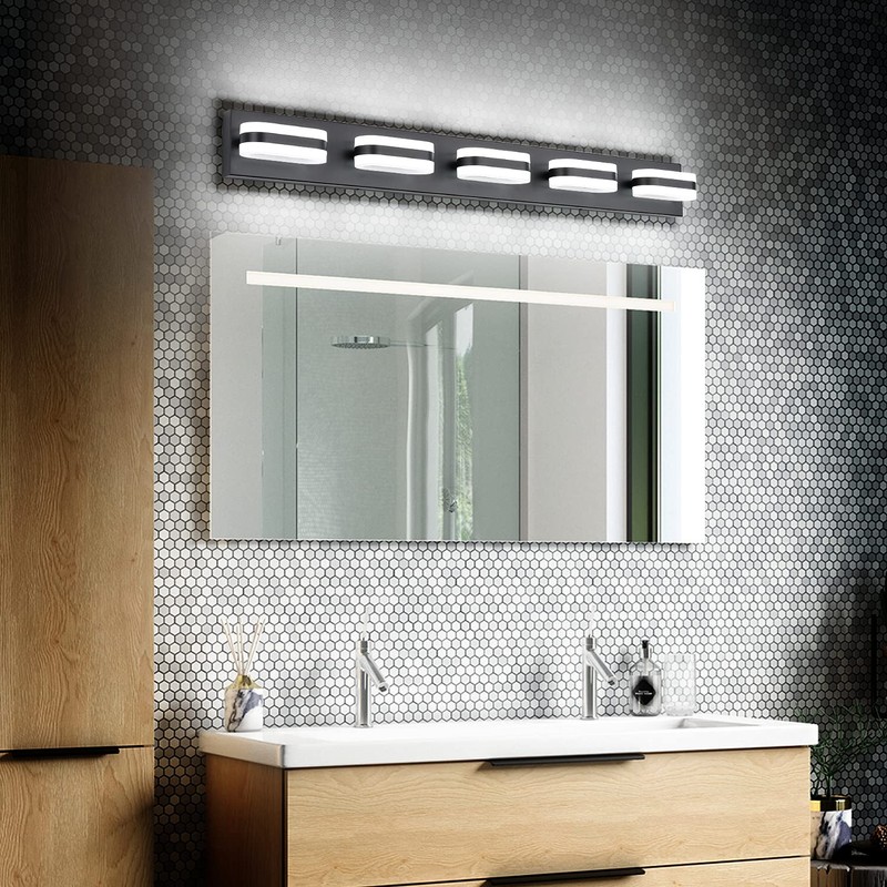 PRESDE Modern Black Bathroom Lights Fixtures Over Mirror 5 Light